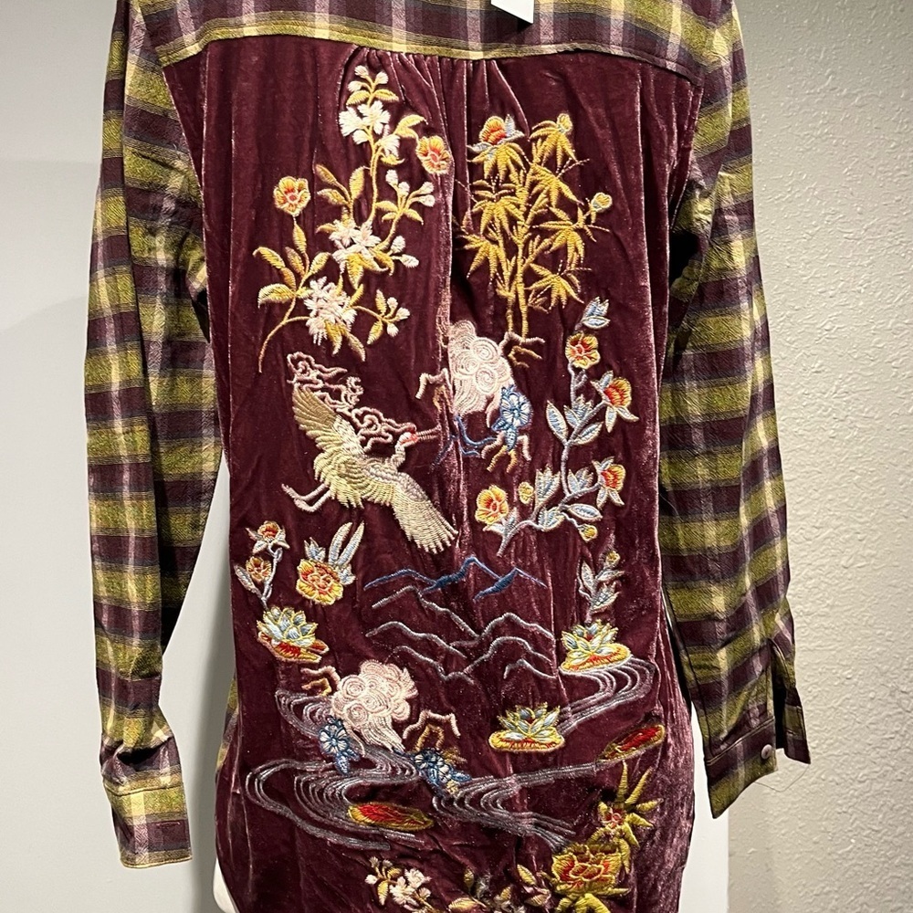 Paparazzi Plaid and Embroidered Velvet Blouse - Picture 12 of 14